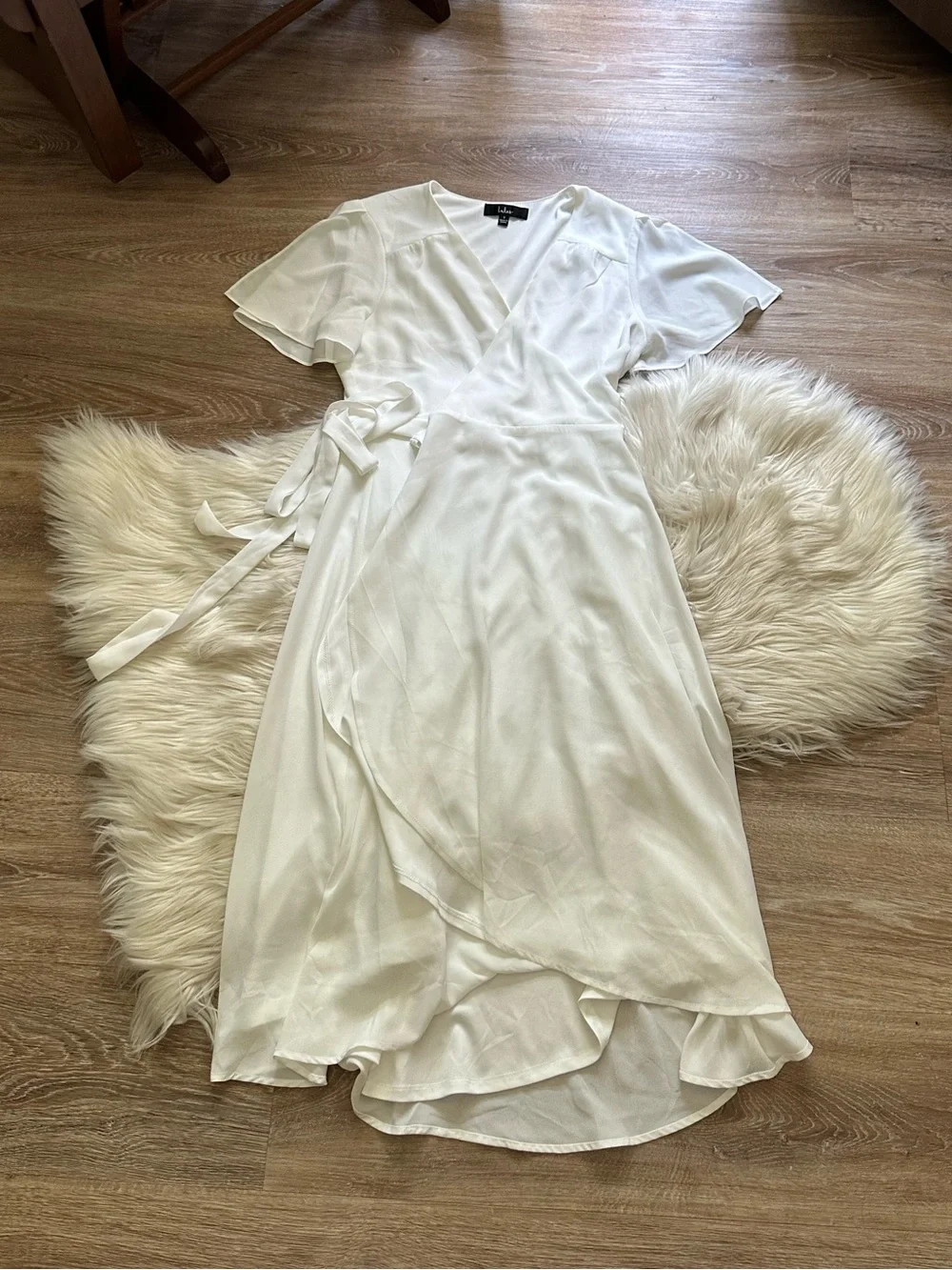 LULU'S Rise To The Occasion White Midi Wrap Dress